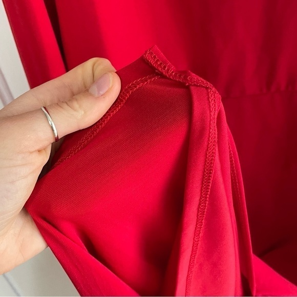 🥒 Eloquii Red Long Sleeve Ruched Sheath Mini Dress Leg Slit Red Women’s Plus 16 - Picture 8 of 11